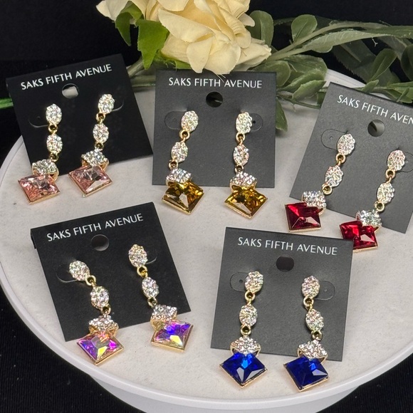 Saks Fifth Ave Pave Teardrop Crystal Post With Drop AB Crystal Earrings - Picture 6 of 9